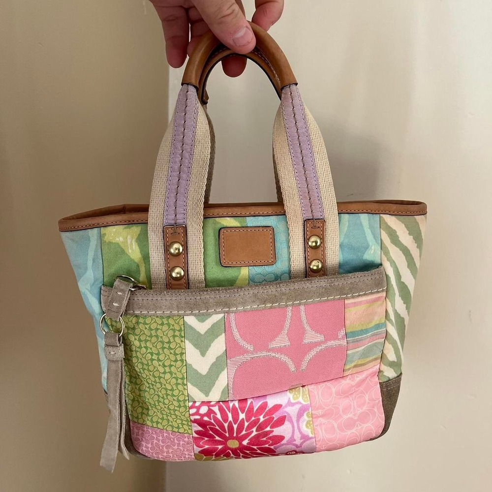 Y2K 2000s Rare Coach Hamptons Pastel Patchwork Mini Tote Shoulder Bag / Handbag